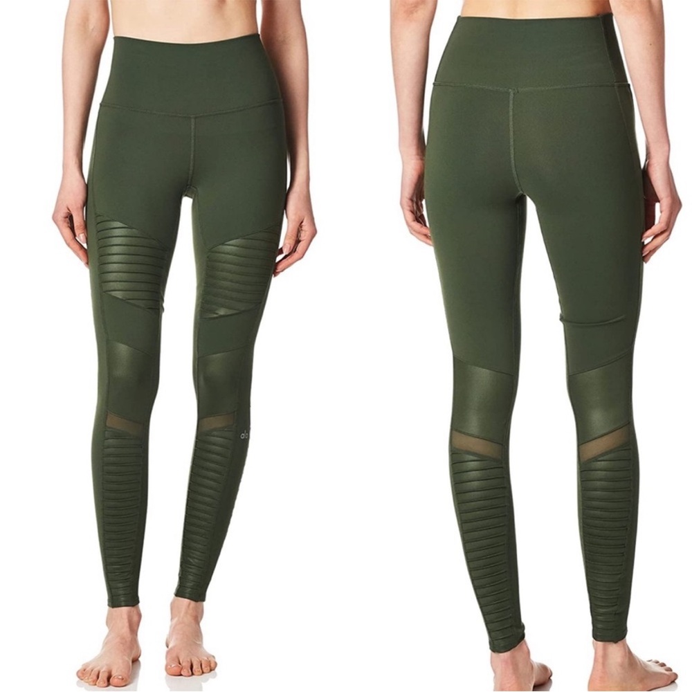 ALO Yoga Olive Green Moto Detail Leggings